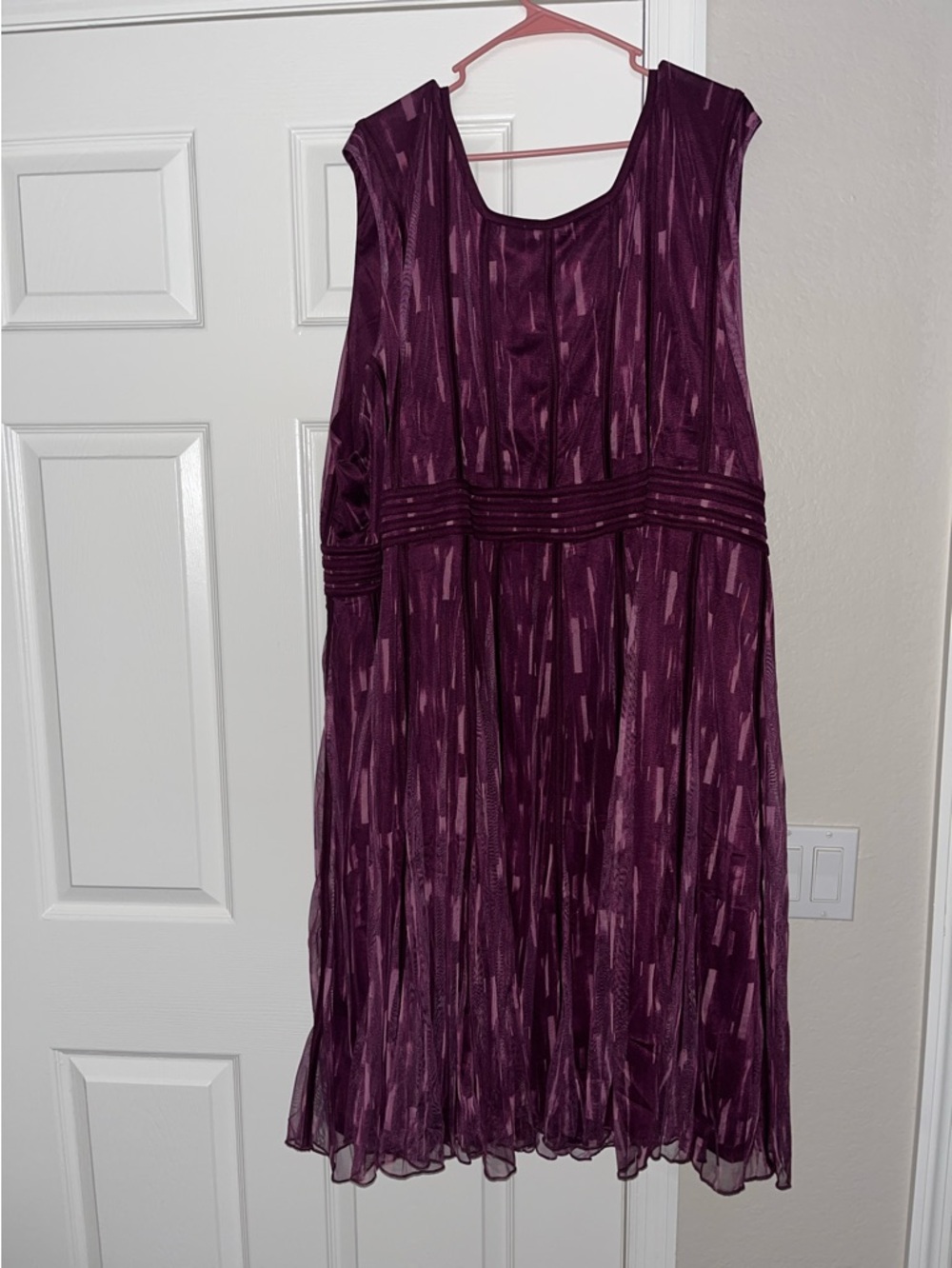 Roaman's Deep Plum Sleeveless Midi Dress with Textured Waistband